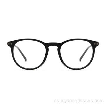 Bajo precio acetato redondo de borde completo unisex unisex con templos de metal delgado gafas